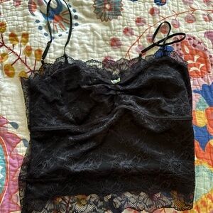 Free People Black Lace Trim Top
